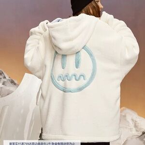 Cozy White Hooded Jacket with Blue Accent